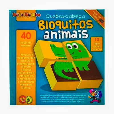 Bloquitos Animais Quebra cabeça Infantil Brinquedos Educativos Blocos de Montar Madeira Bate Bumbo Criança 2 anos