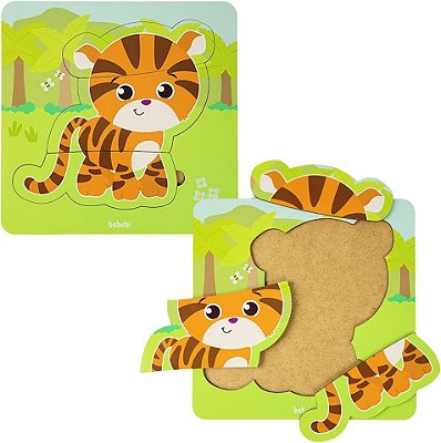 Quebra Cabeça Infantil De Madeira MDF E Encaixe Bêbe Tigre Babebi