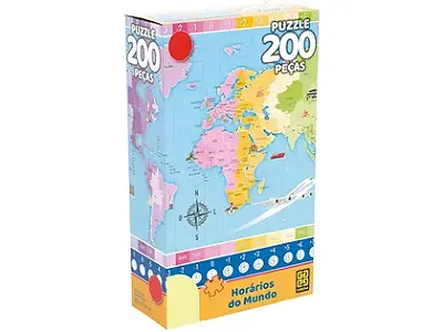 Quebra Cabeça Puzzle 200 Peças Horários do Mundo 03932 Grow