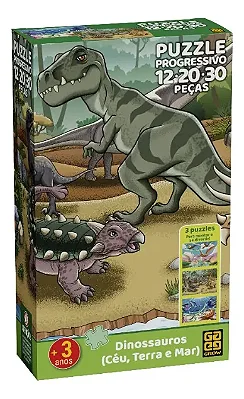 Quebra Cabeças Pprog Dinossauros Céu, Terra e Mar Grow