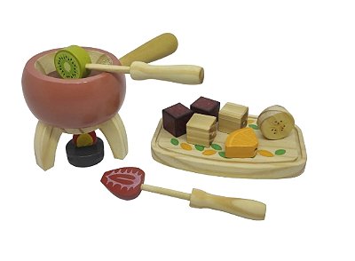 Kit Fondue, da NewArt - Brinquedo de Madeira de Minicozinha ou Comidinhas, espetinhos no queijo fundido - Cód. 385