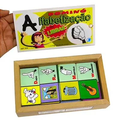 Dominó de Alfabetização Libras Jogo Educativo em Madeira - Simque