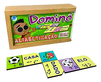 Dominó Educativo Alfabetização Braille Simque 28 Peças Madeira MDF