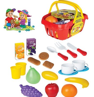 Cesta De Picnic Frutas De Brinquedo Infantil Sortido - Braskit