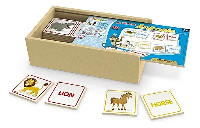 Jogo De Memória Animais Em Inglês Educativo Com Estojo