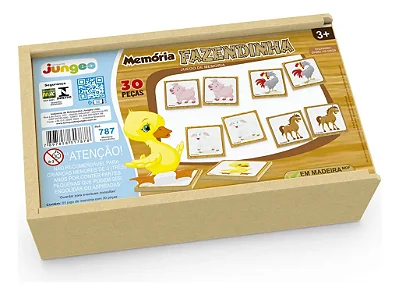 Jogo da Memória Infantil Junges Madeira Animais Fazenda 30 Peças