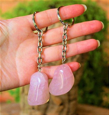 Chaveiro Amuleto Pedra do Amor - Quartzo Rosa Rolado - Unidade
