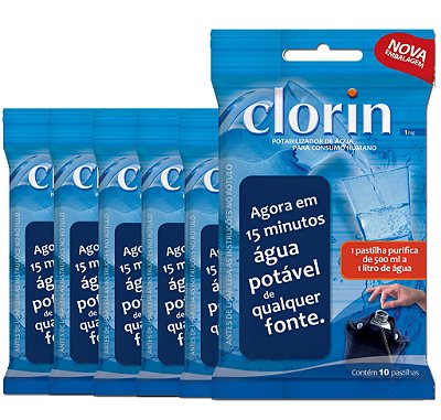 Purificador de Agua Clorin 1 - Kit com 6 Embalagens - Contém 60 Pastilhas