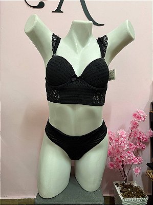 Conjunto Lingerie Secret com Bojo Aro e Calcinha Fio Duplo