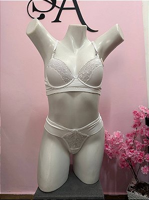 Conjunto Lingerie Luana com bojo e renda Branco