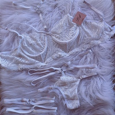 Conjunto Lingerie Dominadora Branco Completo