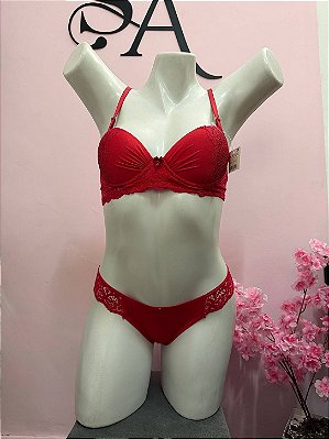 Conjunto Lingerie Laíla com bojo Vermelho com renda