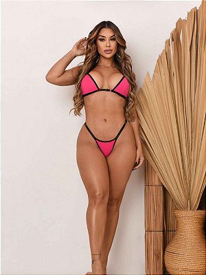 Conjunto Biquini Fita com Bojo e Regulagem Lateral Rosa