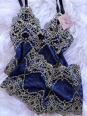 Pijama Short doll Mia Azul Marinho