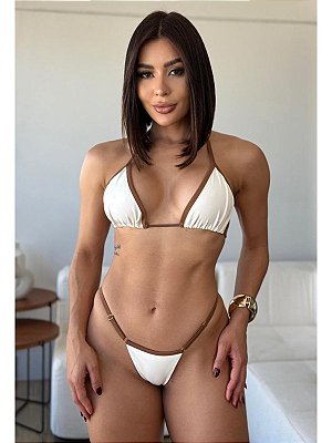 Conjunto Biquíni Bahamas Marquinha Creme com Chocolate