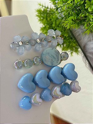 Kit de Presilhas Azul Florzinha