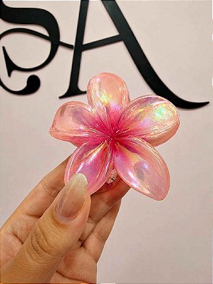 Presilha Tropical Flor Grande Rosa Cintilante