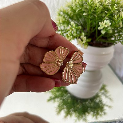 Brinco Esmaltado Rosa Meia Flor