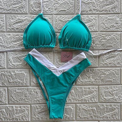 Conjunto Biquíni Jade Verde com Branco
