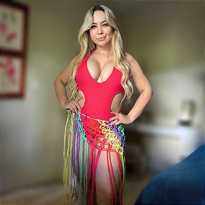 Saída de praia Saía Tropical Macramê Colorida