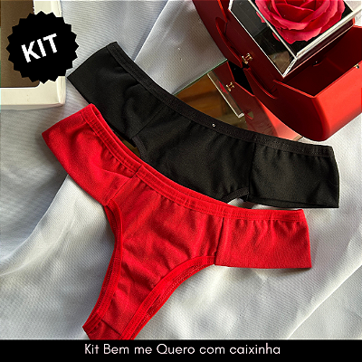 Kit Calcinha Bem me quero em algodão Preto e Vermelho