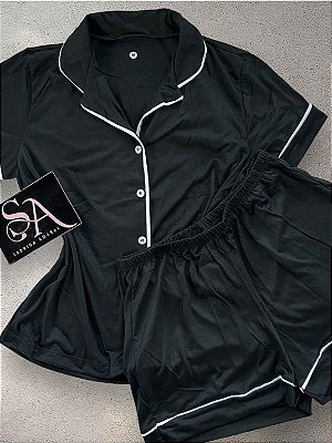 Pijama Americano Preto com Branco