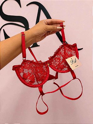 Sutiã Desejo Meia Taça com Aro de Sustentação Alças com regulagem e fecho nas costas Vermelho