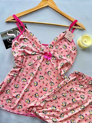 Pijama Baby Doll Vaquinha Rosa Claro