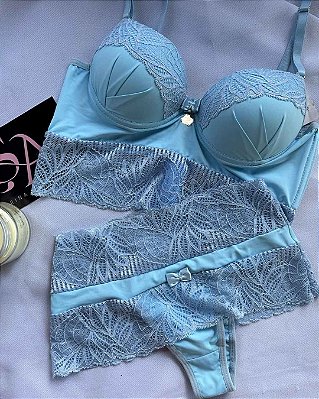 Conjunto Lingerie Belle Cropped Azul claro