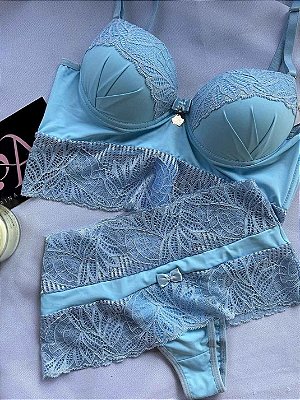 Conjunto Lingerie Belle Cropped Azul claro