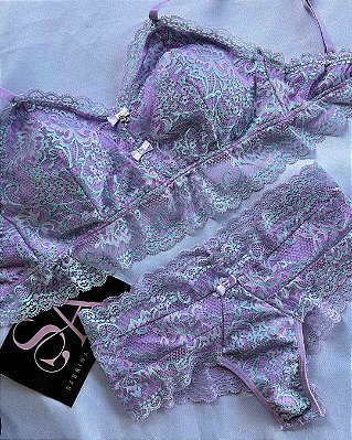 Conjunto Lingerie Beatrice Bicolor Lílas