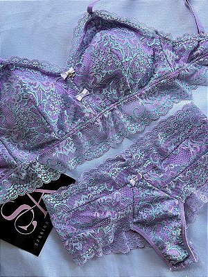 Conjunto Lingerie Beatrice Bicolor Lílas