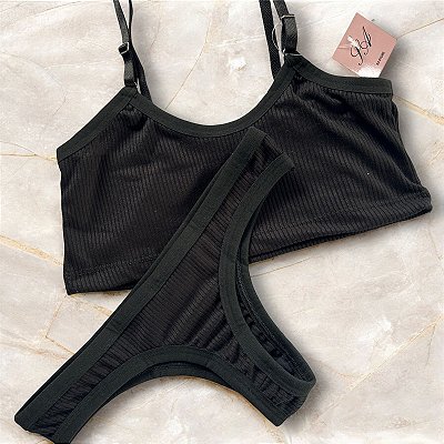 Conjunto Canelado Top Confort Preto