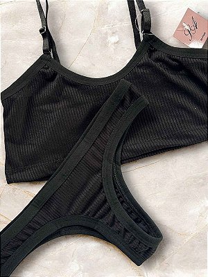Conjunto Canelado Top Confort Preto
