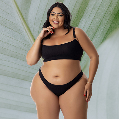 Conjunto Canelado Preto Plus Size