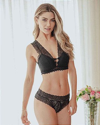 Conjunto Lingerie Rosemary Preto Sofisticado
