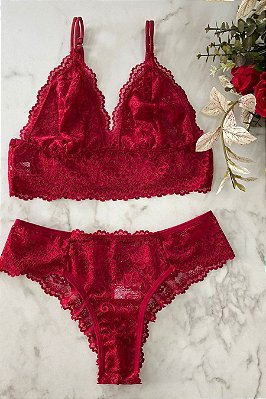 Conjunto Lingerie Amora Vermelho renda