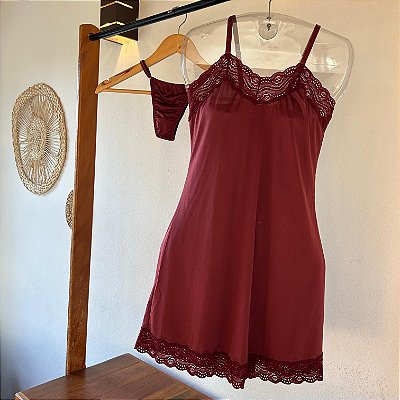 Camisola Paixão com Calcinha Vinho