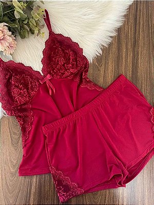 Pijama Short Doll Lótus Vermelho