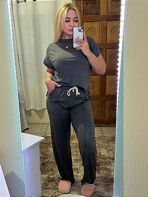Pijama meia estação Kelly t-shirt e calça em viscolycra Cinza