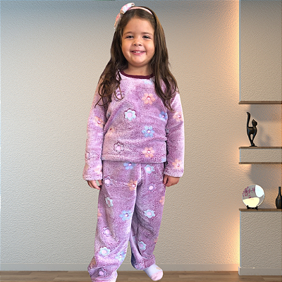 Pijama de inverno infantil em Soft Brilha no escuro Roxo