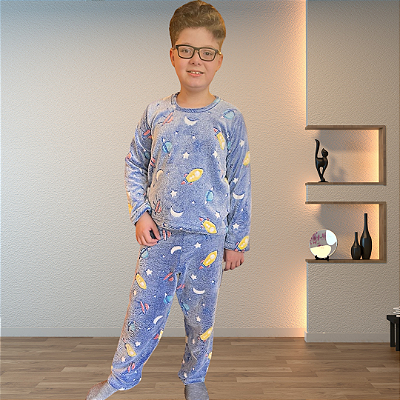 Pijama de inverno infantil em Soft Brilha no escuro Azul