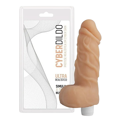 Prótese Realista em Cyber Skin 14cmx5cm com Escroto e Vibro CY0B44