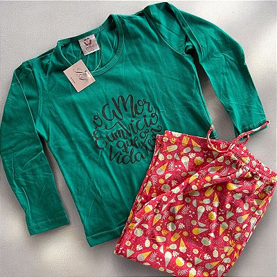 Pijama de Inverno infantil Estampado- Frase