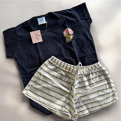 Pijama de Calor infantil Estampa Sorvete com bolso