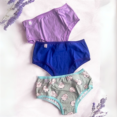 kit com 3 calcinhas infantis em cotton estampada- Ovelha