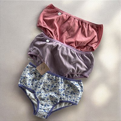 kit com 3 calcinhas infantis em cotton estampada- Coração