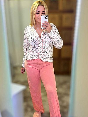 Pijama de Inverno Feminino Americano Estampado Floral