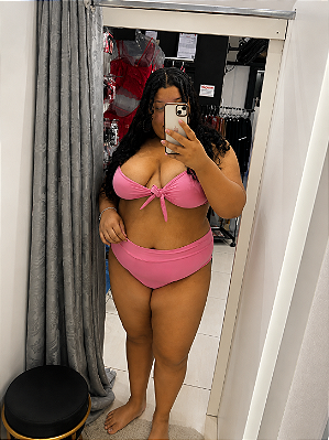 Conjunto Biquini Plus Size Caraguá Amarração Frontal Rosa