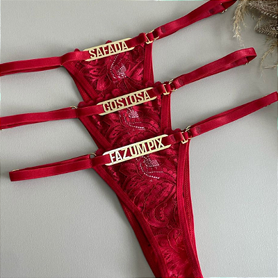Calcinha Luana Sexy Vermelha em renda com plaquinha removível